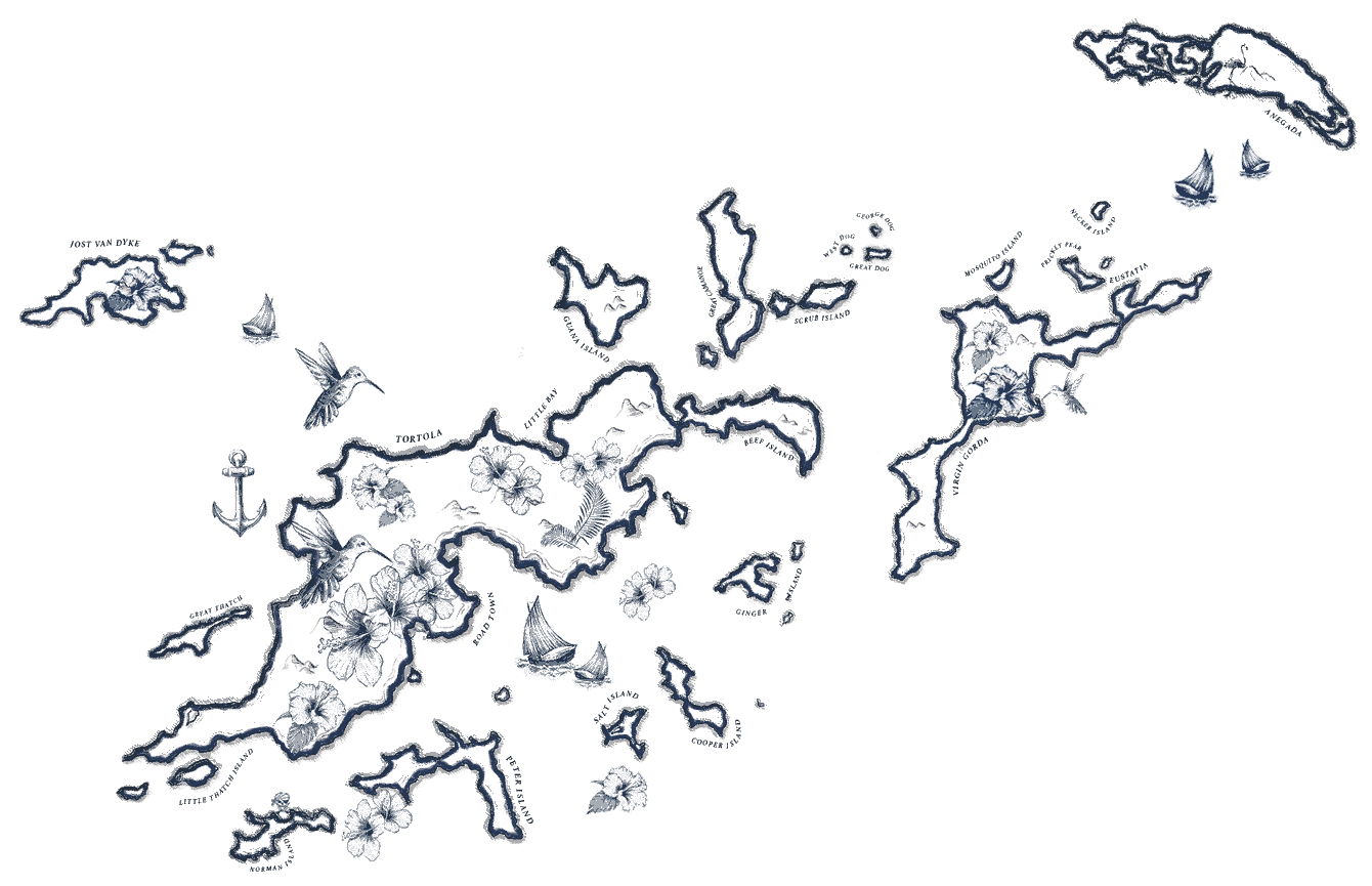 Hand-drawn map of the British Virgin Islands